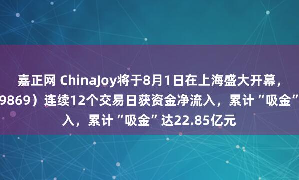 嘉正网 ChinaJoy将于8月1日在上海盛大开幕，游戏ETF（159869）连续12个交易日获资金净流入，累计“吸金”达22.85亿元