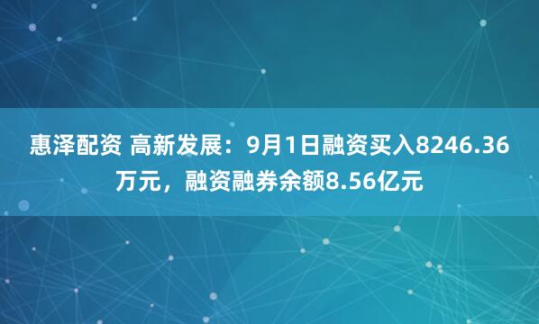 惠泽配资 高新发展：9月1日融资买入8246.36万元，融资融券余额8.56亿元